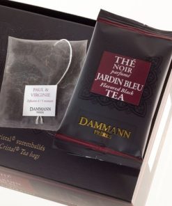 Jardin Bleu, thé noir, boite et sachets