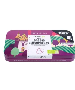 Cassis de Bourgogne, thé vert Bio, boite de 10 sachets
